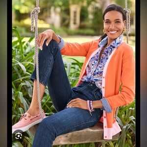 Talbots orange and pink girlfriend cardigan v-neck button down oversized